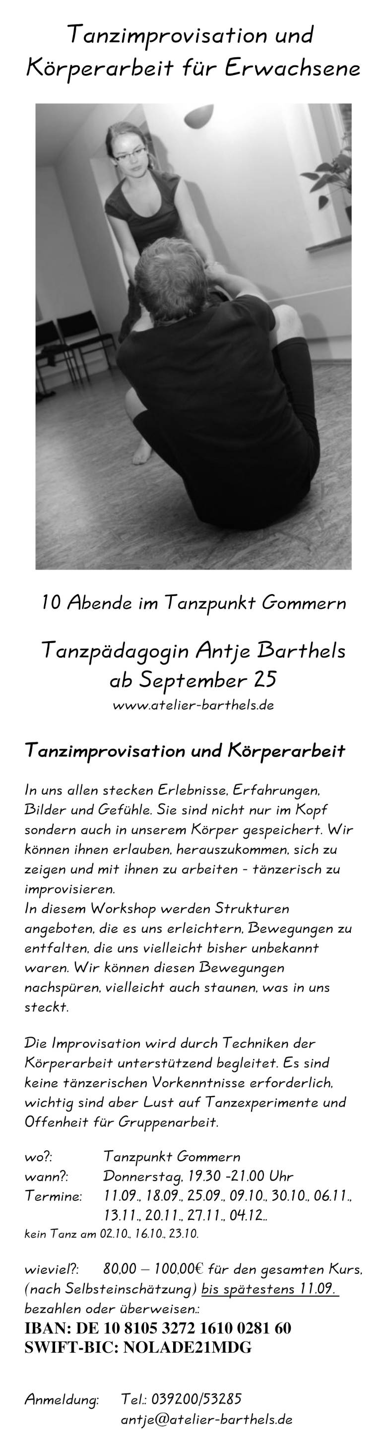 Tanzimprovisation und Körperarbeit für Erwachsene