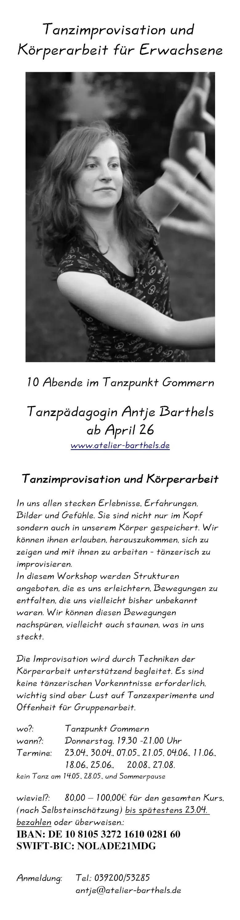 Tanzimprovisation und Körperarbeit für Erwachsene