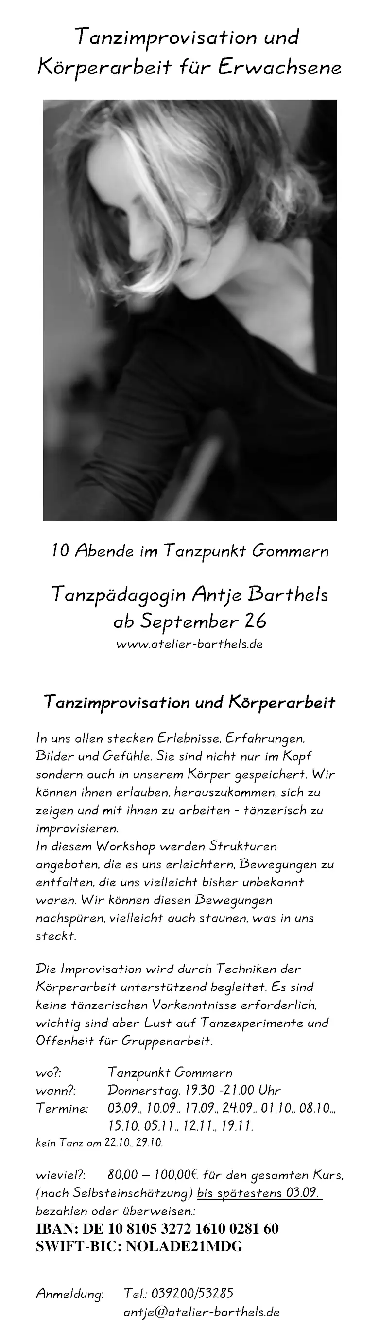 Tanzimprovisation und Körperarbeit für Erwachsene
